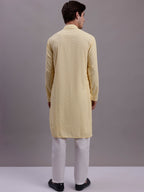 Jompers Men's Yellow Chikankari Embroidered and Sequence Kurta with Pyjama | Grocsy