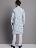 Jompers Men's Blue Chikankari Embroidered and Sequence Kurta with Pyjama | Grocsy