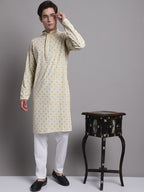 Jompers Men's Light Green Chikankari Embroidered and Sequence Kurta with Pyjama | Grocsy
