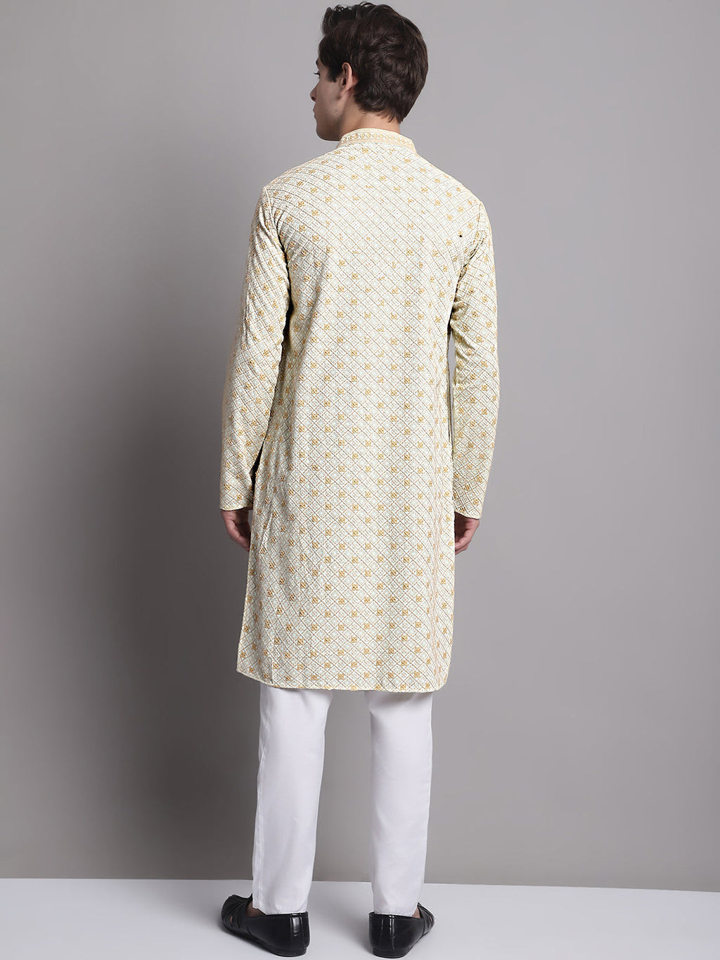 Jompers Men's Light Green Chikankari Embroidered and Sequence Kurta with Pyjama | Grocsy
