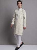 Jompers Men's Yellow Chikankari Embroidered and Sequence Kurta with Pyjama | Grocsy