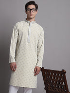 Jompers Men's Yellow Chikankari Embroidered and Sequence Kurta with Pyjama | Grocsy
