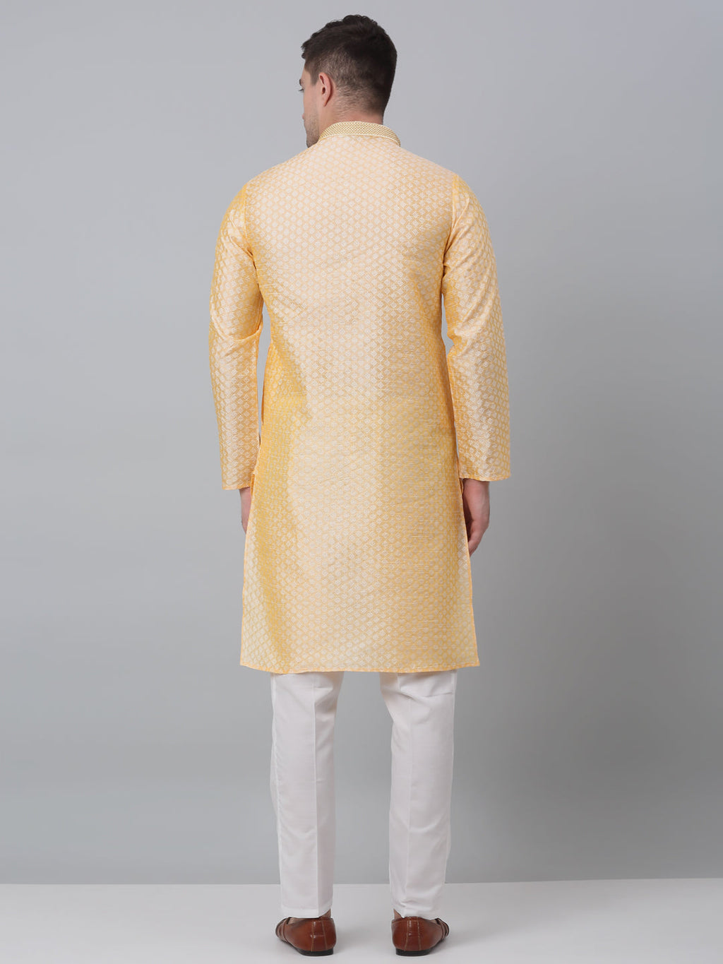 Jompers Men's Golden Collar Embroidered Kurta with Pyjama | Grocsy