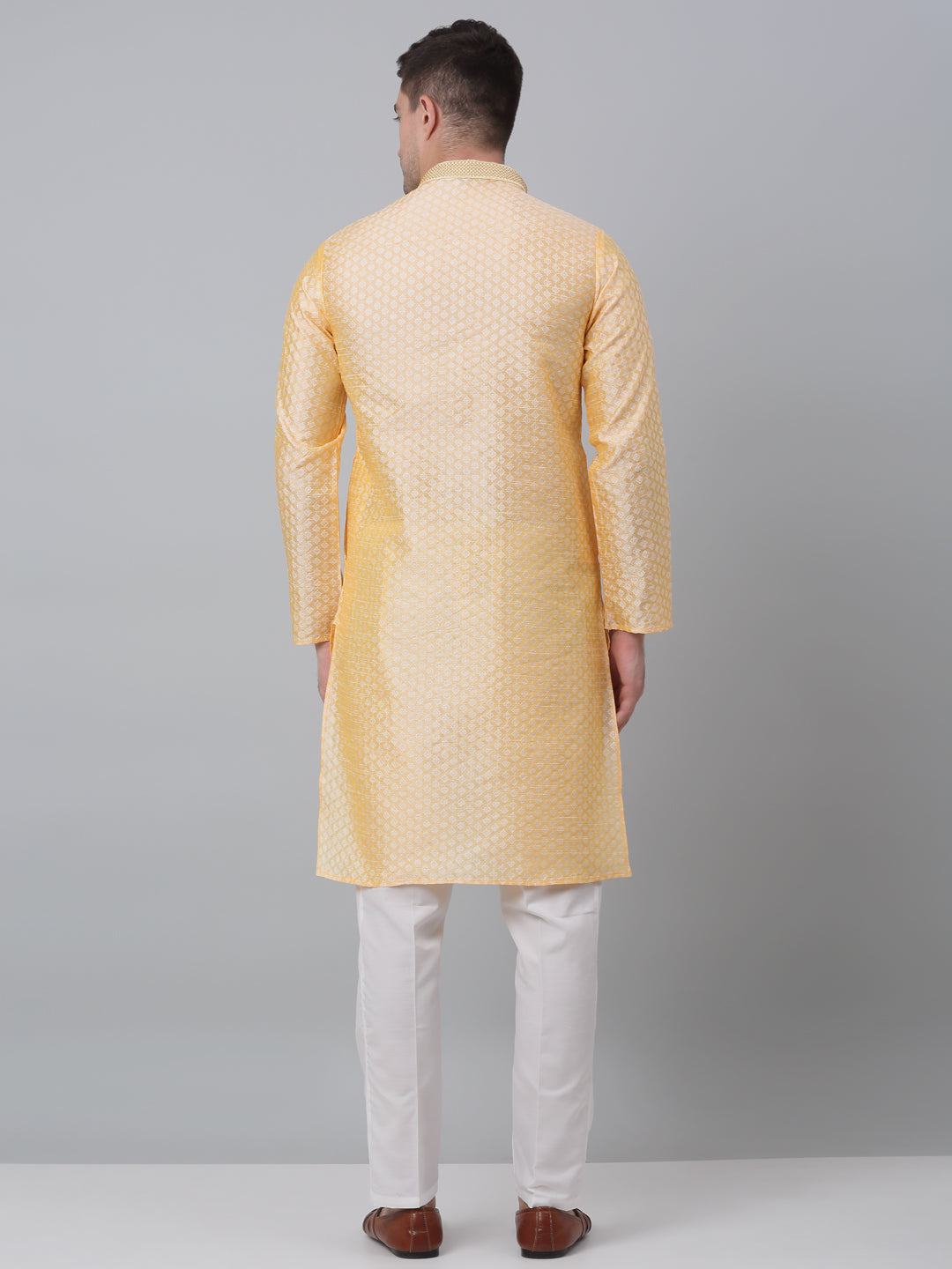 Jompers Men's Golden Collar Embroidered Kurta with Pyjama | Grocsy