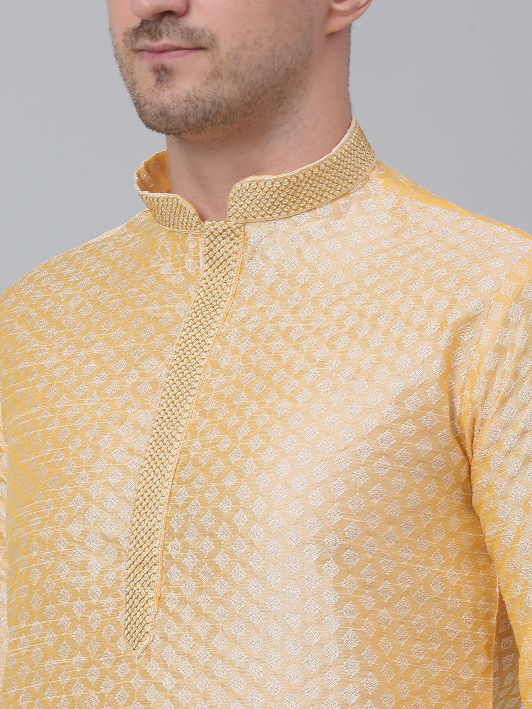 Jompers Men's Golden Collar Embroidered Kurta with Pyjama | Grocsy
