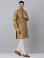 Jompers Men's Mustard Collar Embroidered Kurta with Pyjama | Grocsy