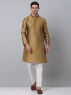 Jompers Men's Mustard Collar Embroidered Kurta with Pyjama | Grocsy