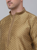 Jompers Men's Mustard Collar Embroidered Kurta with Pyjama | Grocsy