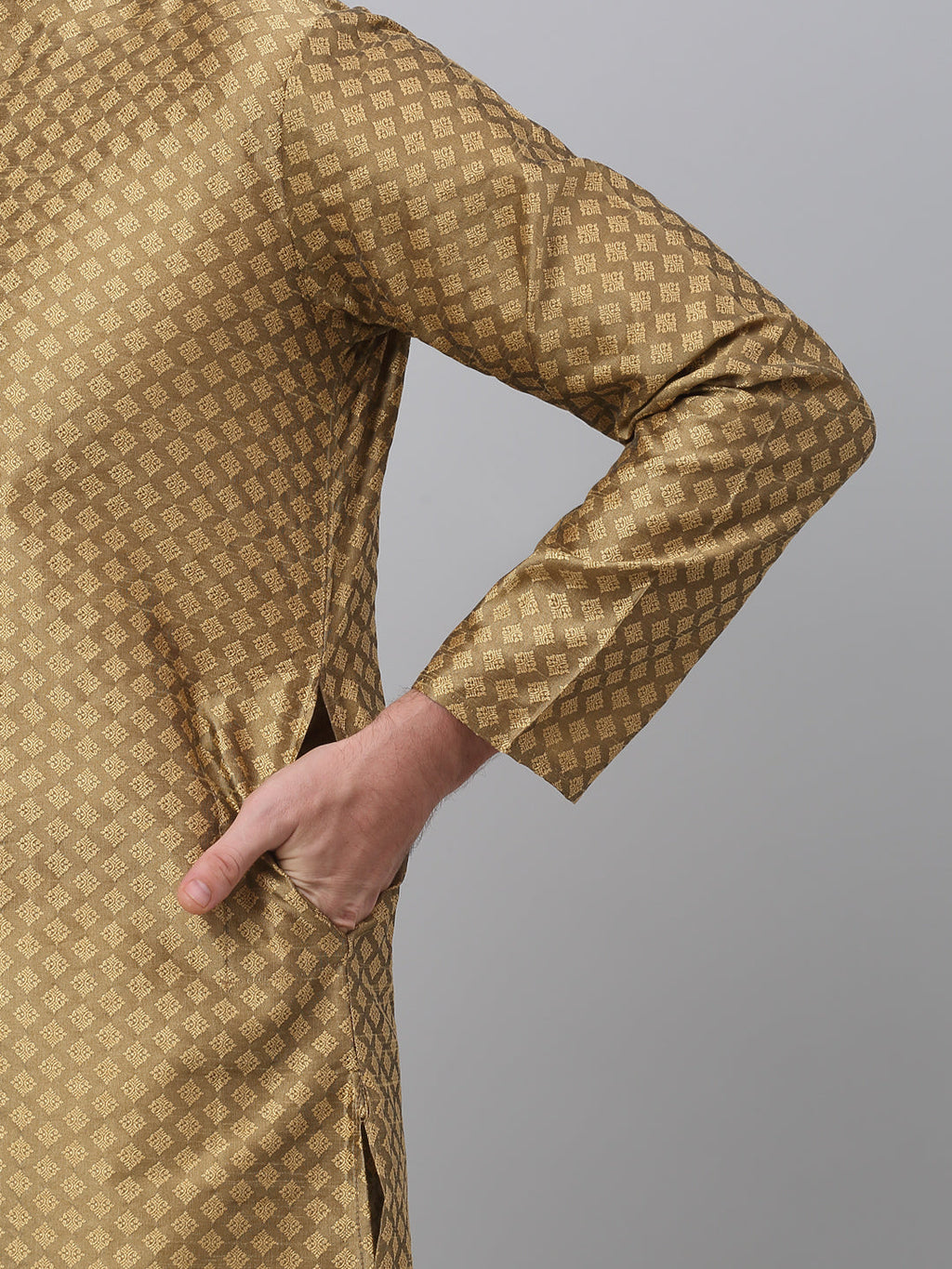 Jompers Men's Mustard Collar Embroidered Kurta with Pyjama | Grocsy