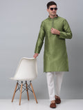 Jompers Men's Olive Green Collar Embroidered Kurta with Pyjama | Grocsy