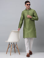 Jompers Men's Olive Green Collar Embroidered Kurta with Pyjama | Grocsy