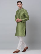 Jompers Men's Olive Green Collar Embroidered Kurta with Pyjama | Grocsy
