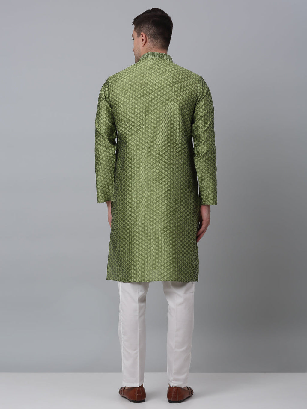 Jompers Men's Olive Green Collar Embroidered Kurta with Pyjama | Grocsy