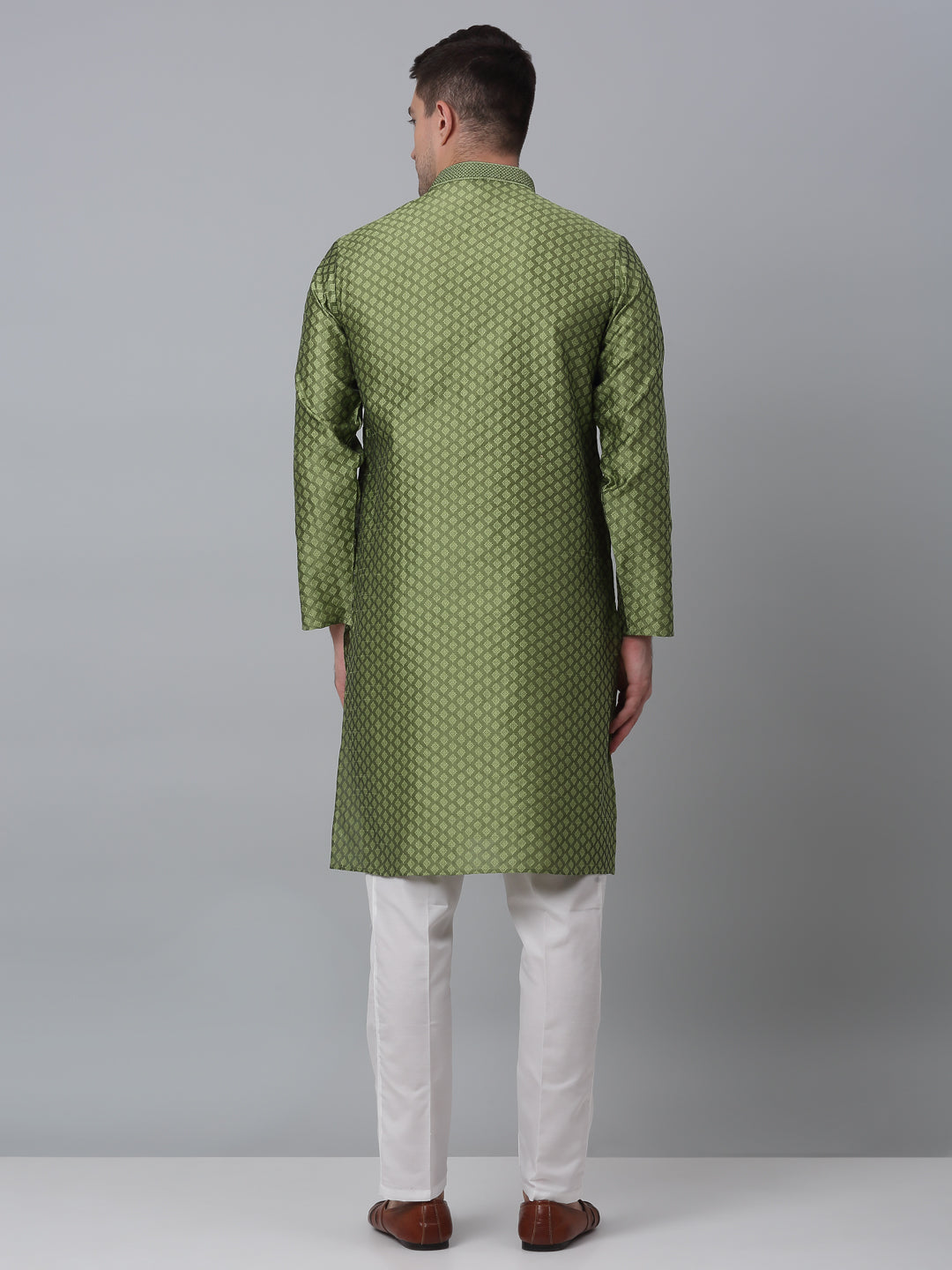 Jompers Men's Olive Green Collar Embroidered Kurta with Pyjama | Grocsy
