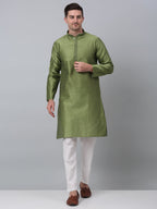 Jompers Men's Olive Green Collar Embroidered Kurta with Pyjama | Grocsy