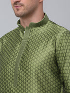 Jompers Men's Olive Green Collar Embroidered Kurta with Pyjama | Grocsy