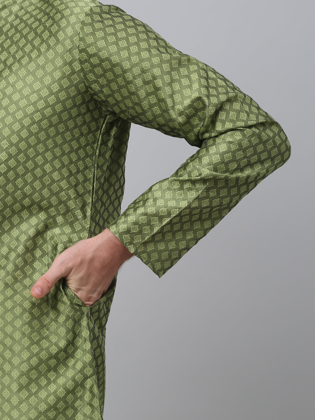 Jompers Men's Olive Green Collar Embroidered Kurta with Pyjama | Grocsy