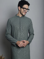 Jompers Men's Chikankari Embroidered and Sequence Kurta with Pyjama - Sea-Green | Grocsy