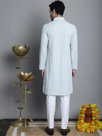 Jompers Men's Chikankari Embroidered and Sequence Kurta with Pyjama - Light-Grey | Grocsy