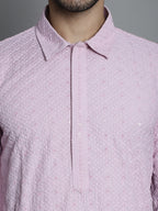 Jompers Men's Chikankari Embroidered and Sequence Kurta with Pyjama - Magenta | Grocsy