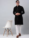 Jompers Men's Black Embroidered Sequinned Kurta with Churidar | Grocsy