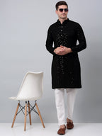 Jompers Men's Black Embroidered Sequinned Kurta with Churidar | Grocsy