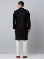 Jompers Men's Black Embroidered Sequinned Kurta with Churidar | Grocsy