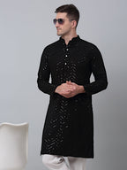 Jompers Men's Black Embroidered Sequinned Kurta with Churidar | Grocsy