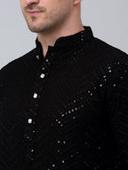 Jompers Men's Black Embroidered Sequinned Kurta with Churidar | Grocsy