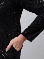 Jompers Men's Black Embroidered Sequinned Kurta with Churidar | Grocsy