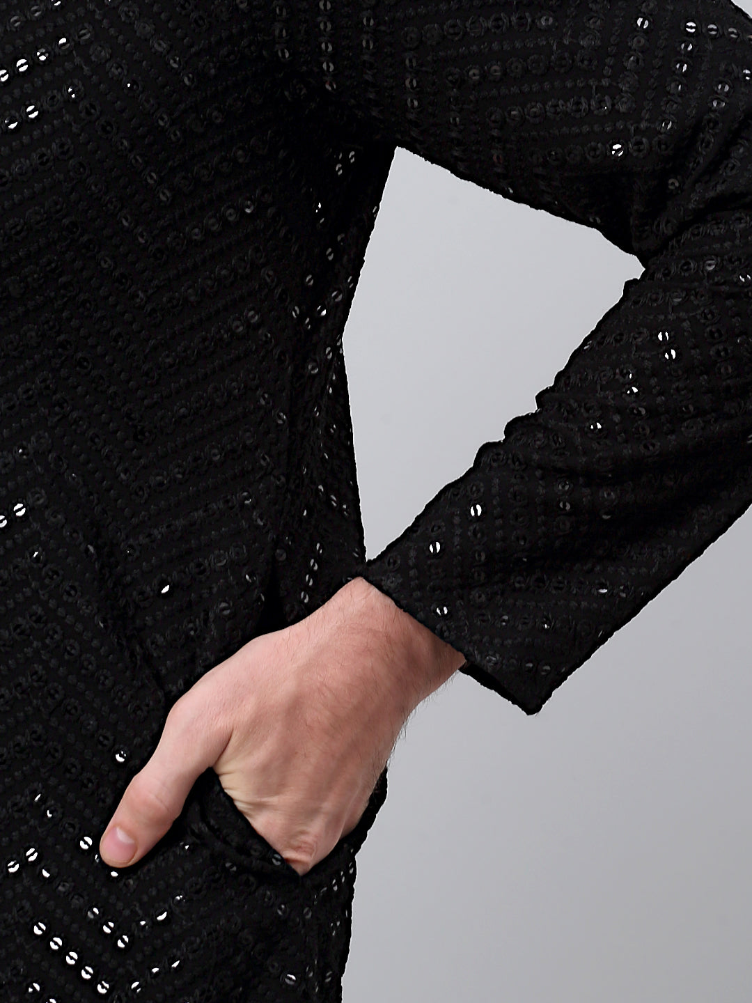 Jompers Men's Black Embroidered Sequinned Kurta with Churidar | Grocsy