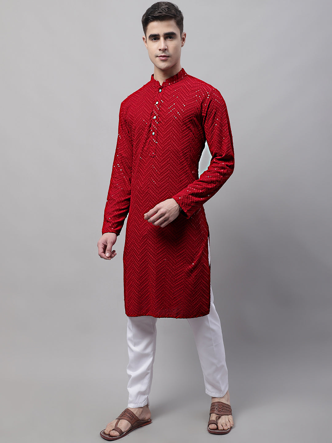 Jompers Men's Navy Blue Embroidered Sequinned Kurta with Churidar | Grocsy