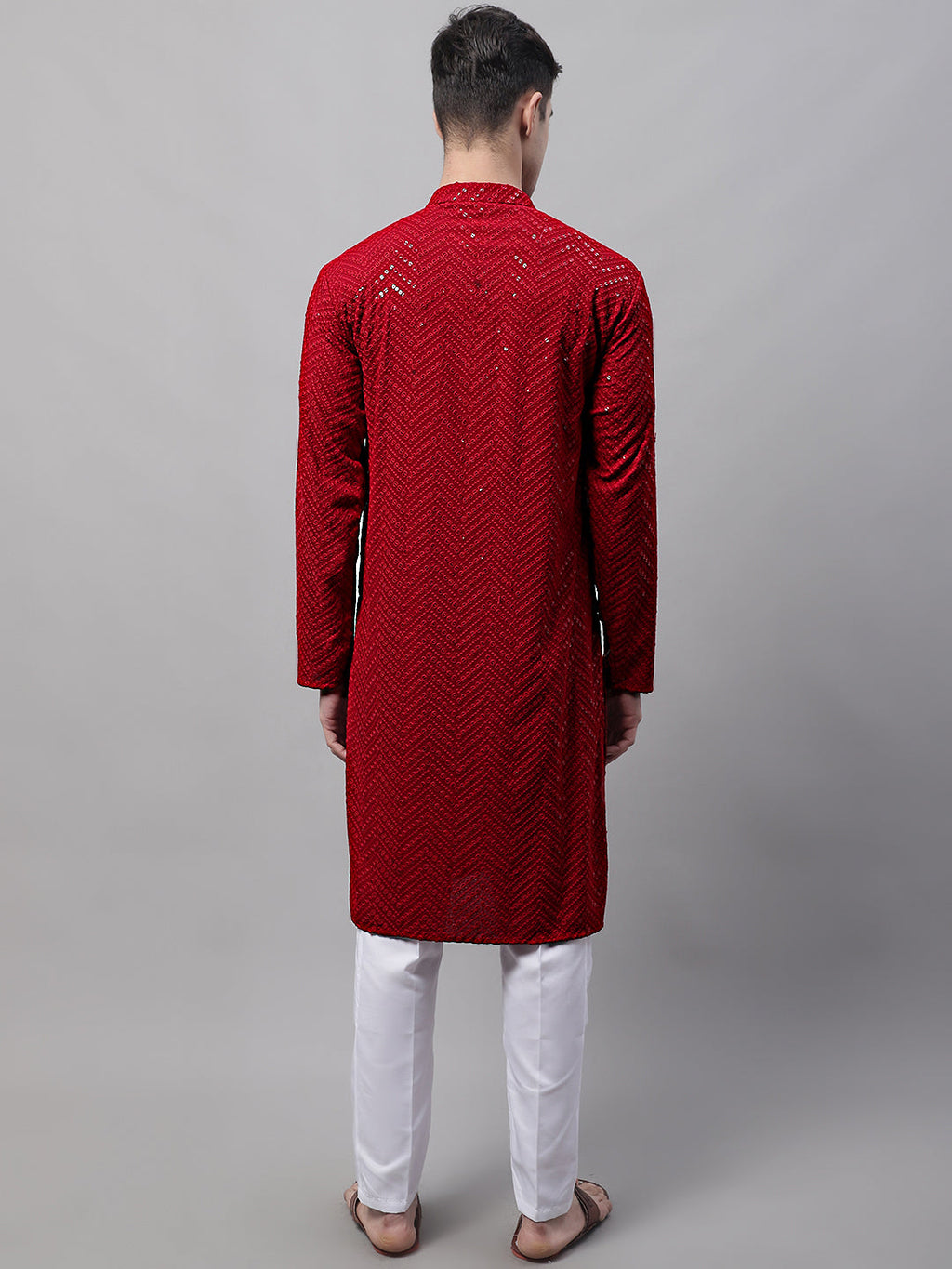 Jompers Men's Navy Blue Embroidered Sequinned Kurta with Churidar | Grocsy