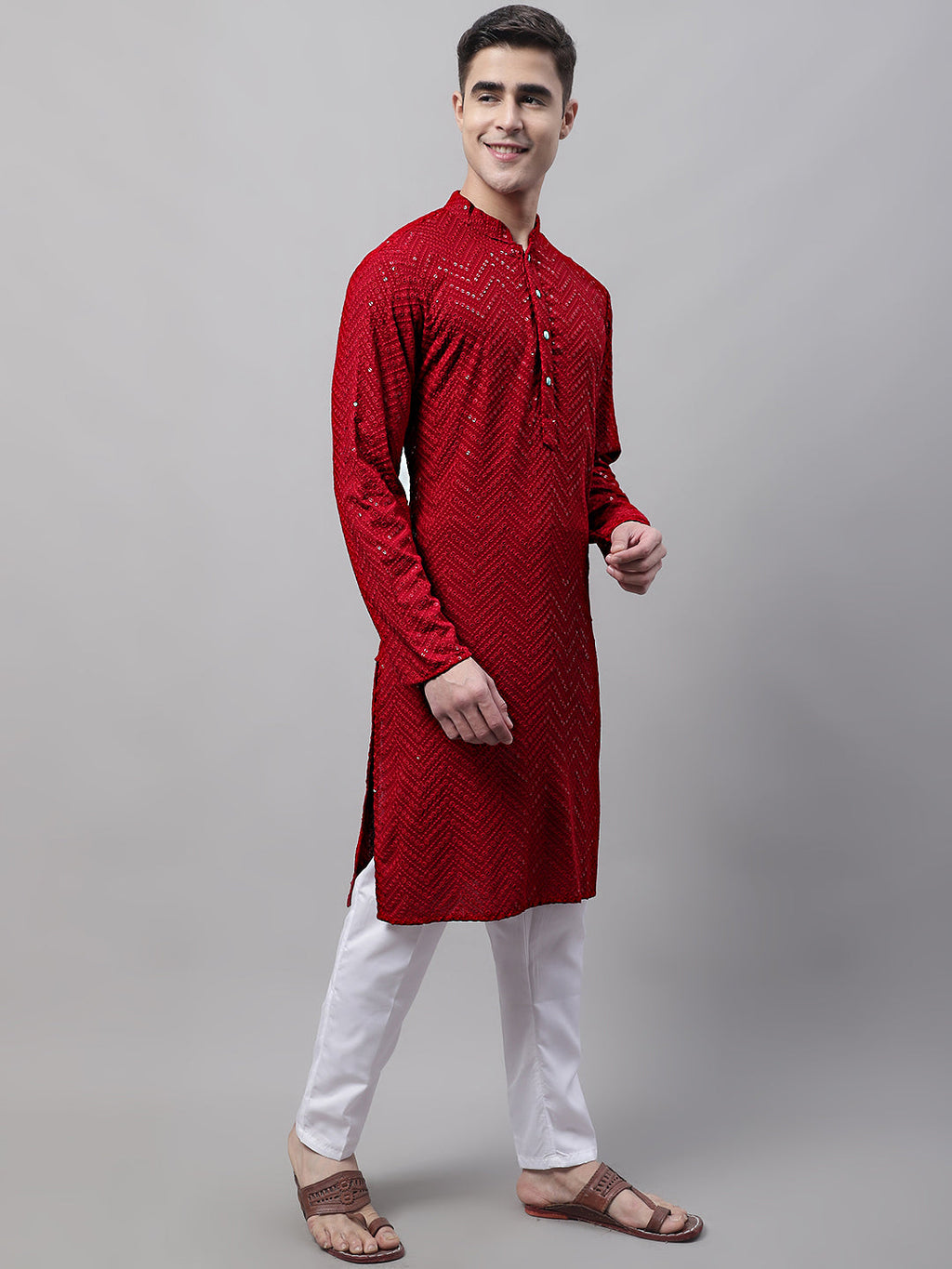 Jompers Men's Navy Blue Embroidered Sequinned Kurta with Churidar | Grocsy