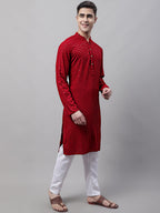 Jompers Men's Navy Blue Embroidered Sequinned Kurta with Churidar | Grocsy