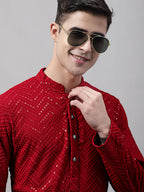 Jompers Men's Navy Blue Embroidered Sequinned Kurta with Churidar | Grocsy