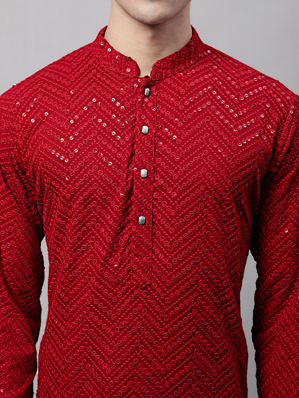 Jompers Men's Navy Blue Embroidered Sequinned Kurta with Churidar | Grocsy
