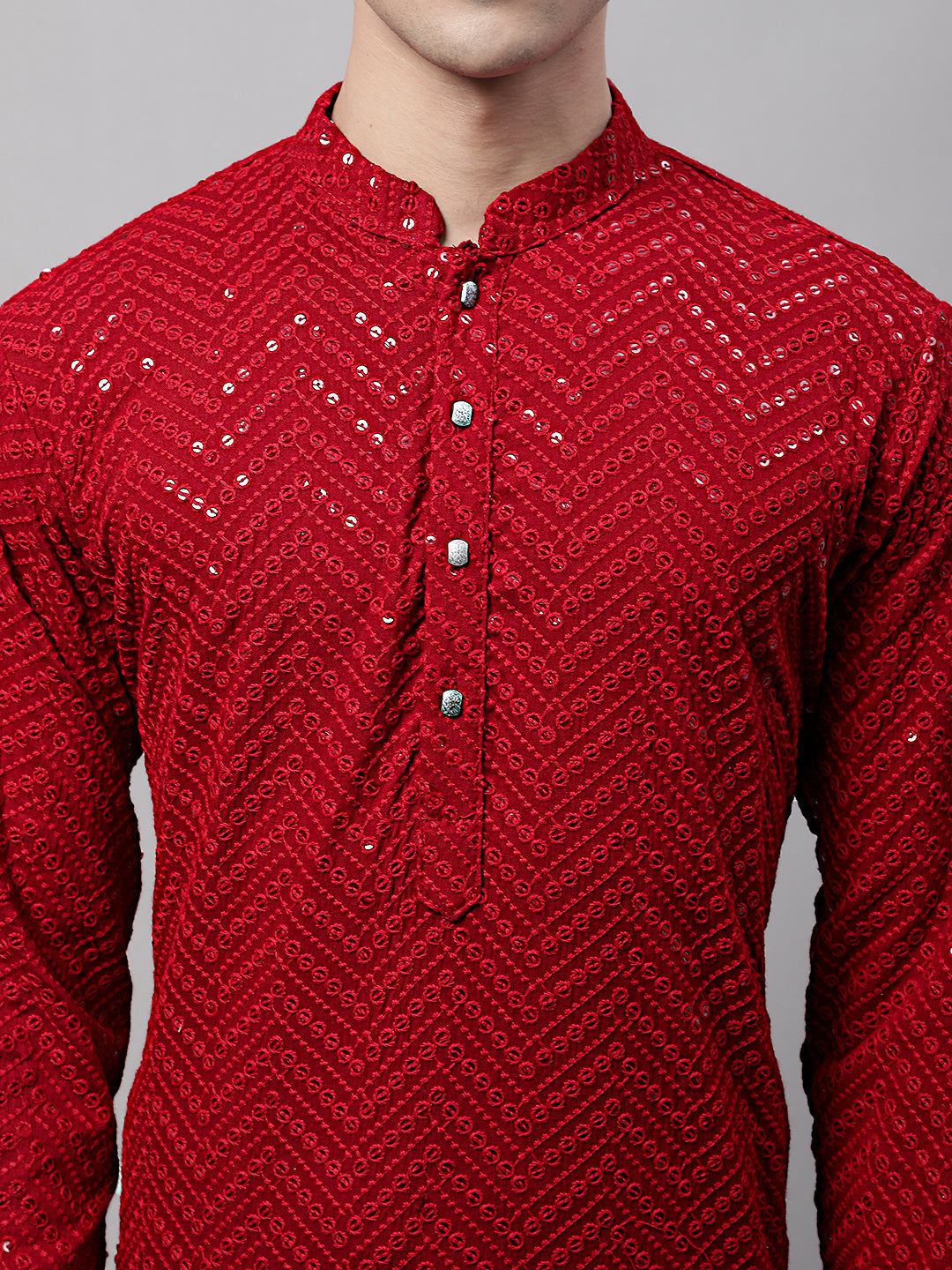 Jompers Men's Navy Blue Embroidered Sequinned Kurta with Churidar | Grocsy