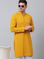 Jompers Men's Mustard Embroidered Sequinned Kurta with Churidar | Grocsy