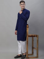 Jompers Men's Navy Blue Embroidered Sequinned Kurta with Churidar | Grocsy