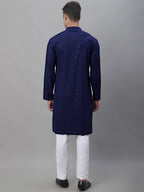 Jompers Men's Navy Blue Embroidered Sequinned Kurta with Churidar | Grocsy