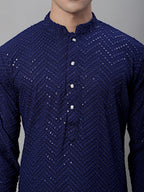 Jompers Men's Navy Blue Embroidered Sequinned Kurta with Churidar | Grocsy
