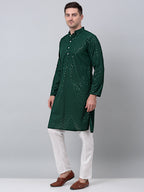 Jompers Men's Olive Green Embroidered Sequinned Kurta with Churidar | Grocsy