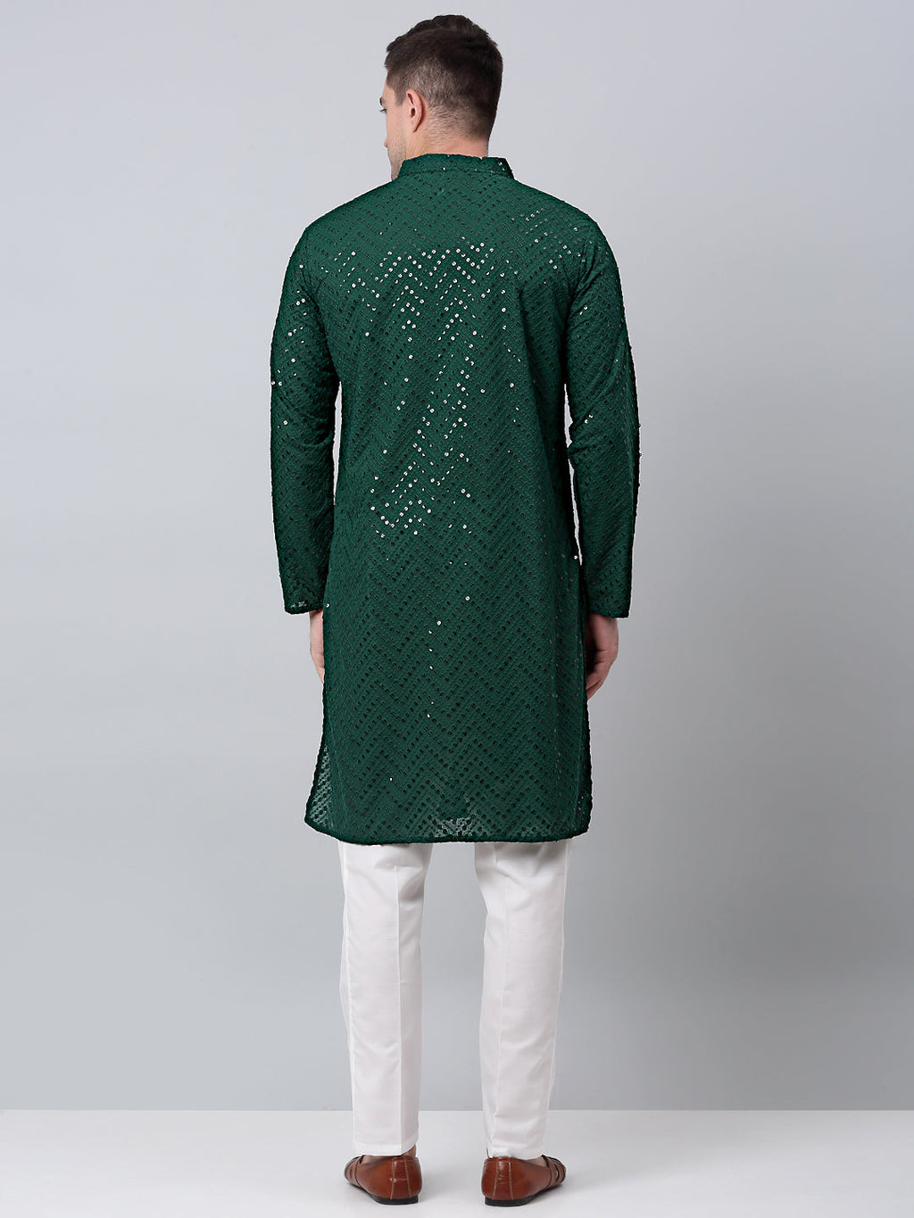 Jompers Men's Olive Green Embroidered Sequinned Kurta with Churidar | Grocsy