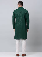 Jompers Men's Olive Green Embroidered Sequinned Kurta with Churidar | Grocsy