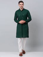 Jompers Men's Olive Green Embroidered Sequinned Kurta with Churidar | Grocsy