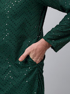 Jompers Men's Olive Green Embroidered Sequinned Kurta with Churidar | Grocsy