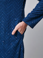 Jompers Men's Peacock Blue Embroidered Sequinned Kurta with Churidar | Grocsy