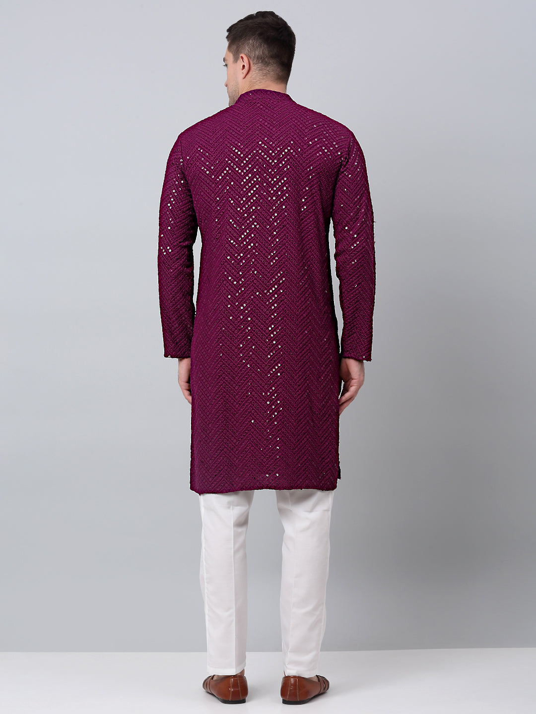 Jompers Men's Purple Embroidered Sequinned Kurta with Churidar | Grocsy