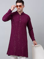 Jompers Men's Purple Embroidered Sequinned Kurta with Churidar | Grocsy